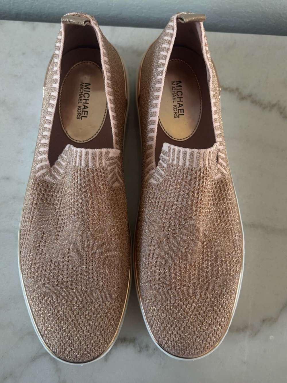 Michael Kors Rose Gold Glitter Knit Slip-On Flat